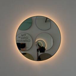 Orbis??? Back Illuminated Modern Round Mirror With Bronze Patina Brass Frame