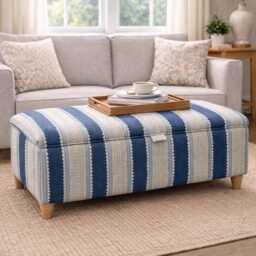 Handmade Striped Ottoman Footstool in Linwood Dimity Fabric - thumbnail 2
