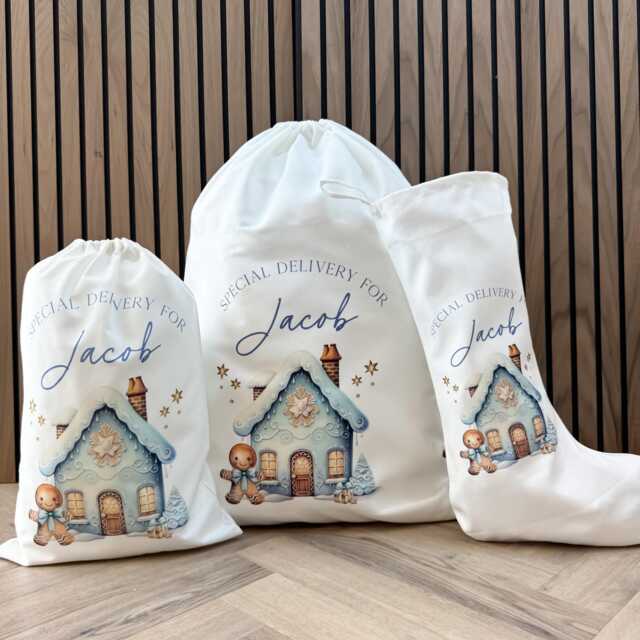Personalised Christmas Gift Set - Gingerbread House Stocking, Mug, Tote, Sack - image 1