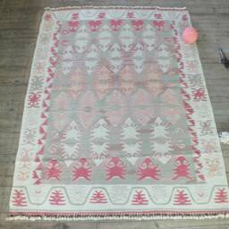 Pink Kilim Rug 5x7 Approx., Tribal Rug, Turkish Colorful Small Decorative Area Handwoven - thumbnail 2