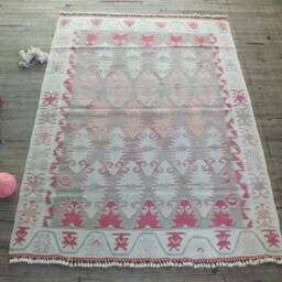 Pink Kilim Rug 5x7 Approx., Tribal Rug, Turkish Colorful Small Decorative Area Handwoven - thumbnail 3