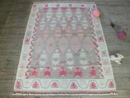 Pink Kilim Rug 5x7 Approx., Tribal Rug, Turkish Colorful Small Decorative Area Handwoven - thumbnail 1