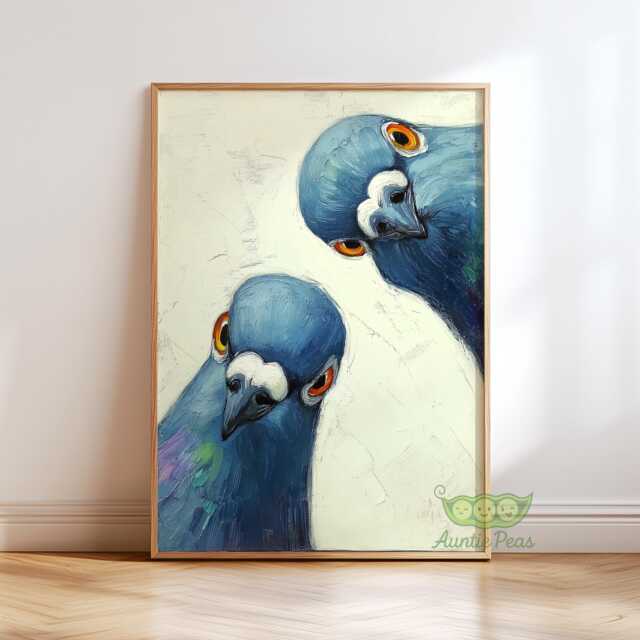 Whimsical Pigeons Art Print, Mid Century Retro Bird Poster, Funny Animal Wall Art, Quirky Home Decor For Kitchen Or Living Room - image 1