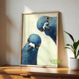 Whimsical Pigeons Art Print, Mid Century Retro Bird Poster, Funny Animal Wall Art, Quirky Home Decor For Kitchen Or Living Room - thumbnail 3