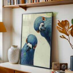 Whimsical Pigeons Art Print, Mid Century Retro Bird Poster, Funny Animal Wall Art, Quirky Home Decor For Kitchen Or Living Room - thumbnail 2