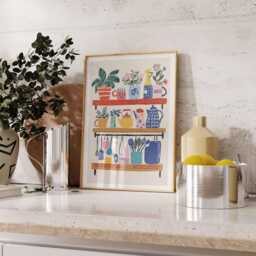 Colorful Kitchen Wall Art, Decor, Floral Poster, Boho Scandinavian Shelf Poster With Utensils & Flowers - thumbnail 2
