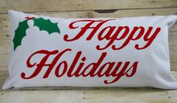 Happy Holidays Pillow, Red & Cream Christmas Decor, Holiday Gift, Holiday Gift - thumbnail 1