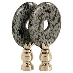 Snowflake Obsidian Lamp Finials On Shiny Chrome Hardware - Black & Grey Tones A Single Finial Or Matching Pair - thumbnail 3