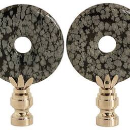 Snowflake Obsidian Lamp Finials On Shiny Chrome Hardware - Black & Grey Tones A Single Finial Or Matching Pair - thumbnail 2