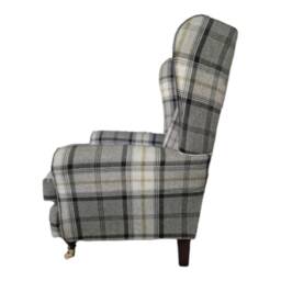 Queen Anne Wingback Chair Black & Grey Tartan, Mahogany Legs - thumbnail 3