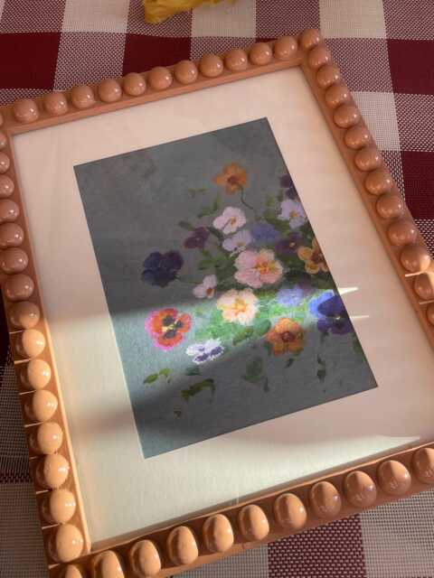 Wooden Bobbin Bobble Photo Frame With Floral Print, Picture Frame, Hand Painted, Glossy Lacquered - image 1