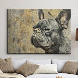 Gold & Grey French Bulldog Dog Pet Abstract Modern Oil Painting Wall Art, Framed Canvas Poster Print, Home Kitchen Office Room Decor, Gifts - thumbnail 1