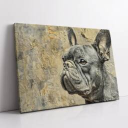 Gold & Grey French Bulldog Dog Pet Abstract Modern Oil Painting Wall Art, Framed Canvas Poster Print, Home Kitchen Office Room Decor, Gifts - thumbnail 2