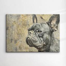 Gold & Grey French Bulldog Dog Pet Abstract Modern Oil Painting Wall Art, Framed Canvas Poster Print, Home Kitchen Office Room Decor, Gifts - thumbnail 3