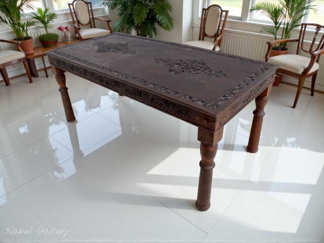 190x 90 cm Antique-Look Orient Colonial Solid Wood Hand-Carved Table Dining Nuristan Afghanistan - image 1