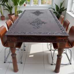 190x 90 cm Antique-Look Orient Colonial Solid Wood Hand-Carved Table Dining Nuristan Afghanistan - thumbnail 3