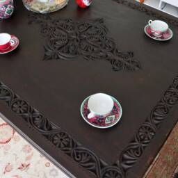 190x 90 cm Antique-Look Orient Colonial Solid Wood Hand-Carved Table Dining Nuristan Afghanistan - thumbnail 4
