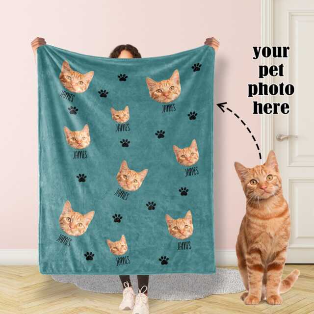 Personalized Pet Photos Blanket, Dog Face Body Picture Blanket With Name, Memorial Cat Photo Blanket Cat Gift - image 1
