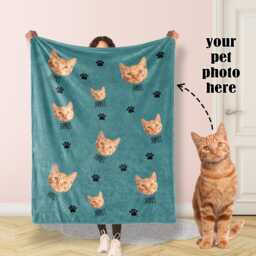 Personalized Pet Photos Blanket, Dog Face Body Picture Blanket With Name, Memorial Cat Photo Blanket Cat Gift - thumbnail 1