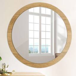 Wood Texture, Bronze, Round Mirror Frame, Colorful, Glass Wall Art, Printed - thumbnail 4
