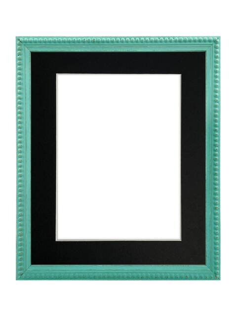 Crown Turquoise Photo Frame With Black Mount, Wooden Bobbin Distressed - image 1
