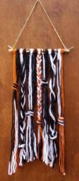 Boho Wall Hanging - Rust, Black & White Rustic Wall Decor Bohemian Bow Holder Organizer Chic Fall - thumbnail 1