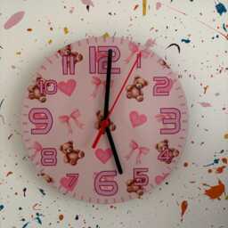 Personalised Wall Clock Pink Bows & Bears - thumbnail 3