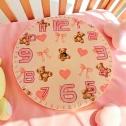 Personalised Wall Clock Pink Bows & Bears - thumbnail 2