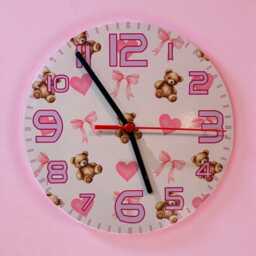 Personalised Wall Clock Pink Bows & Bears - thumbnail 1