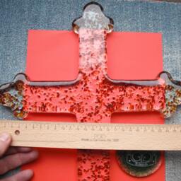 Handblown Glass Wall Crucifix Cross 37 cm X 29 Handmade With Ambra Gold Rubines - thumbnail 3