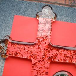 Handblown Glass Wall Crucifix Cross 37 cm X 29 Handmade With Ambra Gold Rubines - thumbnail 2