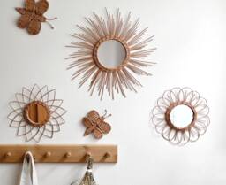 Wall Mirror Flower, Baby Mirror, Wicker Sun Mirror, Boho Nursery Wall Decor, Set Of 3 Mirrors For The Nursery, Nursery - thumbnail 1