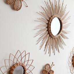 Wall Mirror Flower, Baby Mirror, Wicker Sun Mirror, Boho Nursery Wall Decor, Set Of 3 Mirrors For The Nursery, Nursery - thumbnail 4