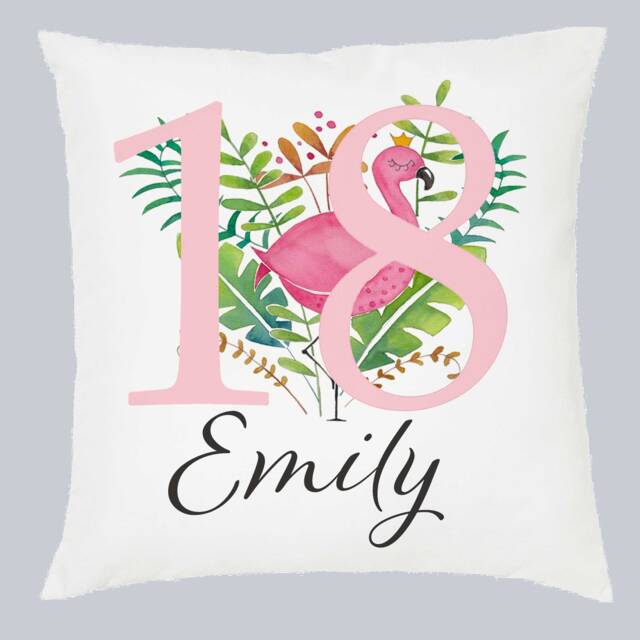 Personalised 18Th Birthday Cushion Flamingo Gift For Daughter, Sister, Friend - image 1