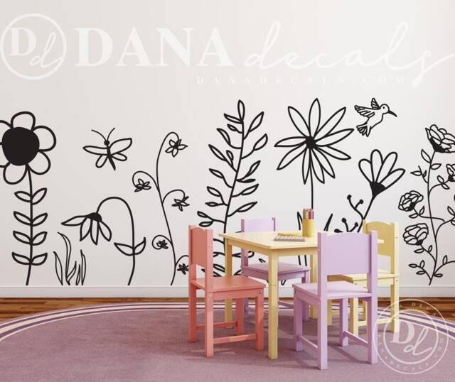 Large Whimsical Garden Wall Decal - Floral Kids Room Decor - image 1