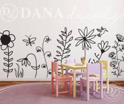 Large Whimsical Garden Wall Decal - Floral Kids Room Decor - thumbnail 1