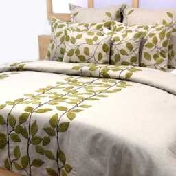 King, Queen & Twin Size Beige Decorative Duvet Cover Set, Linen Boucle Embroidery, Nature Floral Contemporary - Leaf Ivy - thumbnail 4
