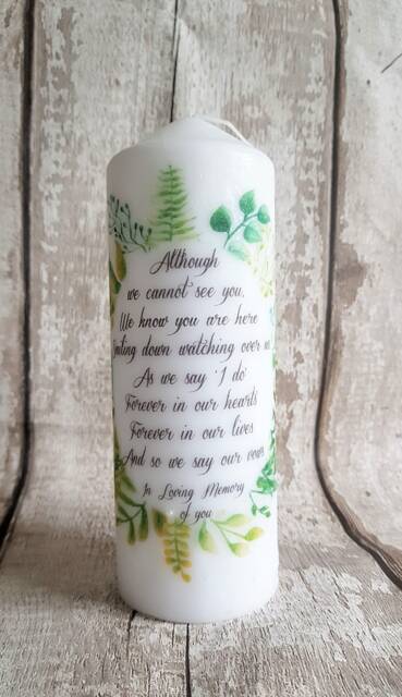 Personalised Memorial Candle/Bereavement Wedding Foliage Green Personalised Loved One Keepsake Tribute Floral - image 1