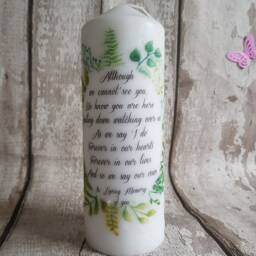 Personalised Memorial Candle/Bereavement Wedding Foliage Green Personalised Loved One Keepsake Tribute Floral - thumbnail 3