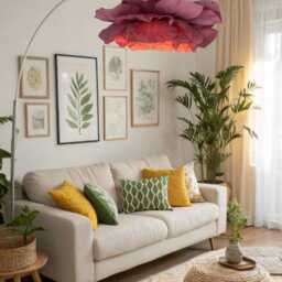 Burgundy Crepe Paper Flower Chandelier Romantic Floral Ceiling Light - thumbnail 3
