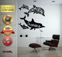 Summer Dolphins Wall Decal Vinyl Sticker Mural Room Decor L1766 - thumbnail 1