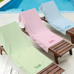 Personalized Striped Beach Towel, Custom Name Pool Monogrammed Bath Towel, Summer Vacation Towel, Bridesmaid Gift, Birthday Picnic Towel