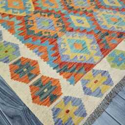 Kilim Rug Multicolour, Handmade Artisan Afghan Turkish, Scandinavian, Navajo, Bohemian Flatweave, Natural Wool 199x154 cm - thumbnail 3