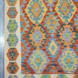 Kilim Rug Multicolour, Handmade Artisan Afghan Turkish, Scandinavian, Navajo, Bohemian Flatweave, Natural Wool 199x154 cm - thumbnail 2