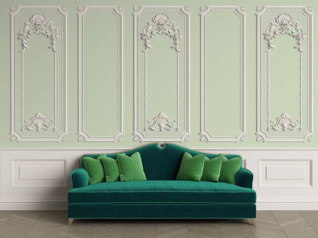 3D Molding Wallpaper, Light Green European Wall Mural, Peel & Stick - image 1