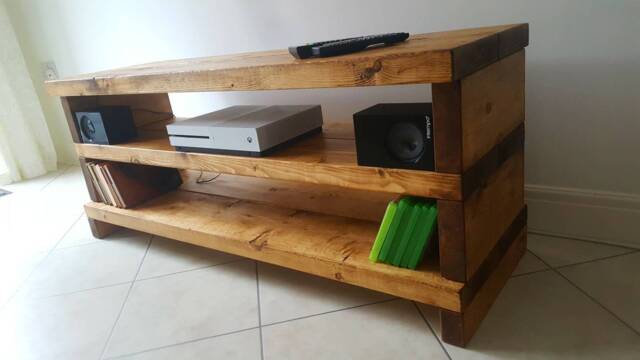 Handmade Rustic Pine Wood Tv Stand Chunky Media Console - image 1
