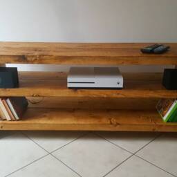 Handmade Rustic Pine Wood Tv Stand Chunky Media Console - thumbnail 2