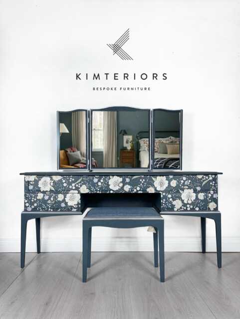 Blue & Silver Floral Stag Dressing Table - image 1