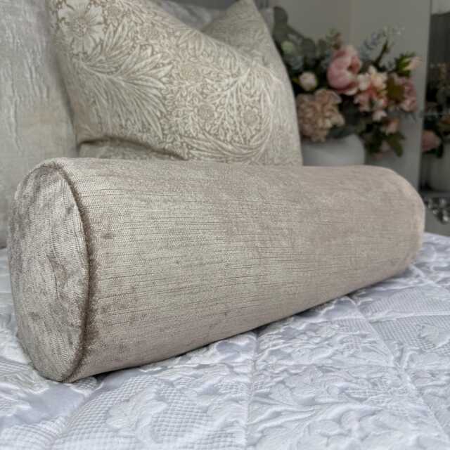 "Plain Mocha Chenille Cushion, Modern Pillow For Sofa Or Bed , Bolster Cushion 16"" X 6" - image 1