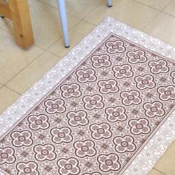 Pink Kitchen Mat, Vinyl Floor Linoleum Rug, With Hand Painted Tiles. Area Doormat, PVC Carpet. Art Mat - thumbnail 1